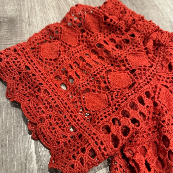 SUNDAY IN BROOKLYN Womens M Anthropologie Rust Evie Off Shoulder Lined Lace Top - Picture 4 of 10